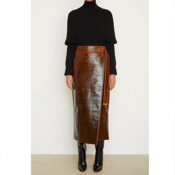 BRANDON MAXWELL Evelyn Belted Coated Wool Mahogany Glaze Skirt Size 8 NWT - Picture 4 of 16